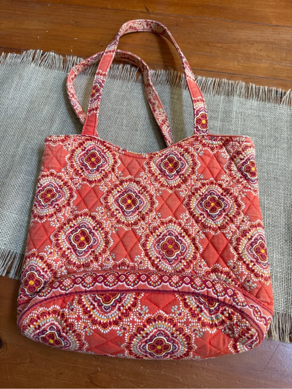 Vera Bradley Coral Quilted Floral Medallion Tote